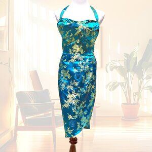 Dixiefried by Pinup Couture Tiki Twist Satin Sarong Dress S